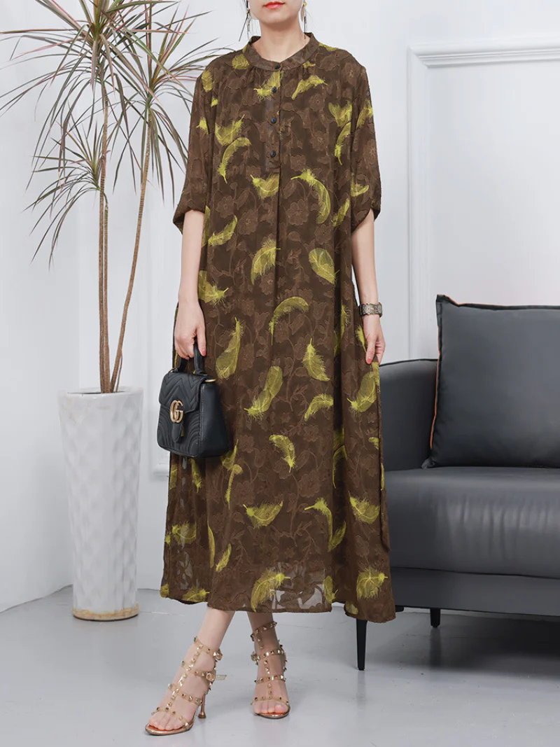 Women Large Size Loose Long Sleeves A-Line Dress - Image 2