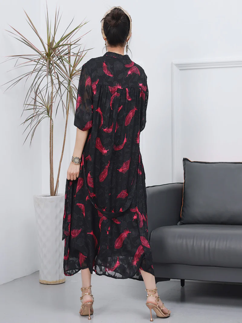 Women Large Size Loose Long Sleeves A-Line Dress - Image 6
