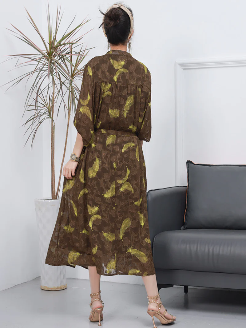 Women Large Size Loose Long Sleeves A-Line Dress - Image 7
