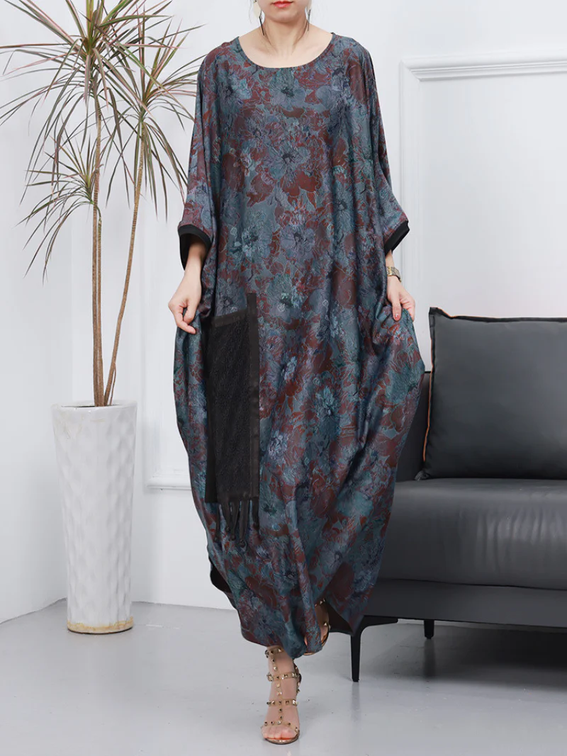 Lady Plus Size Loose Printed Sleeve Long Kaftan Dress - Image 2