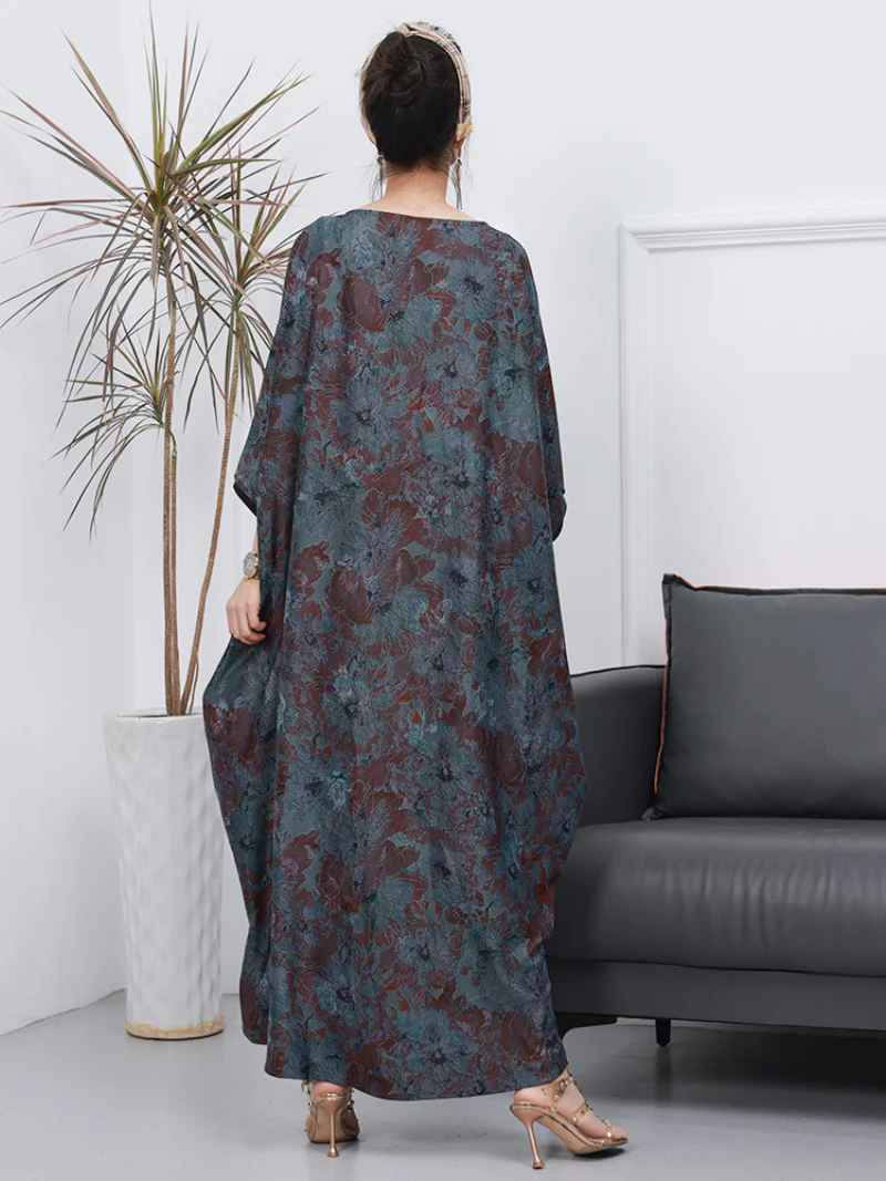 Lady Plus Size Loose Printed Sleeve Long Kaftan Dress - Image 3
