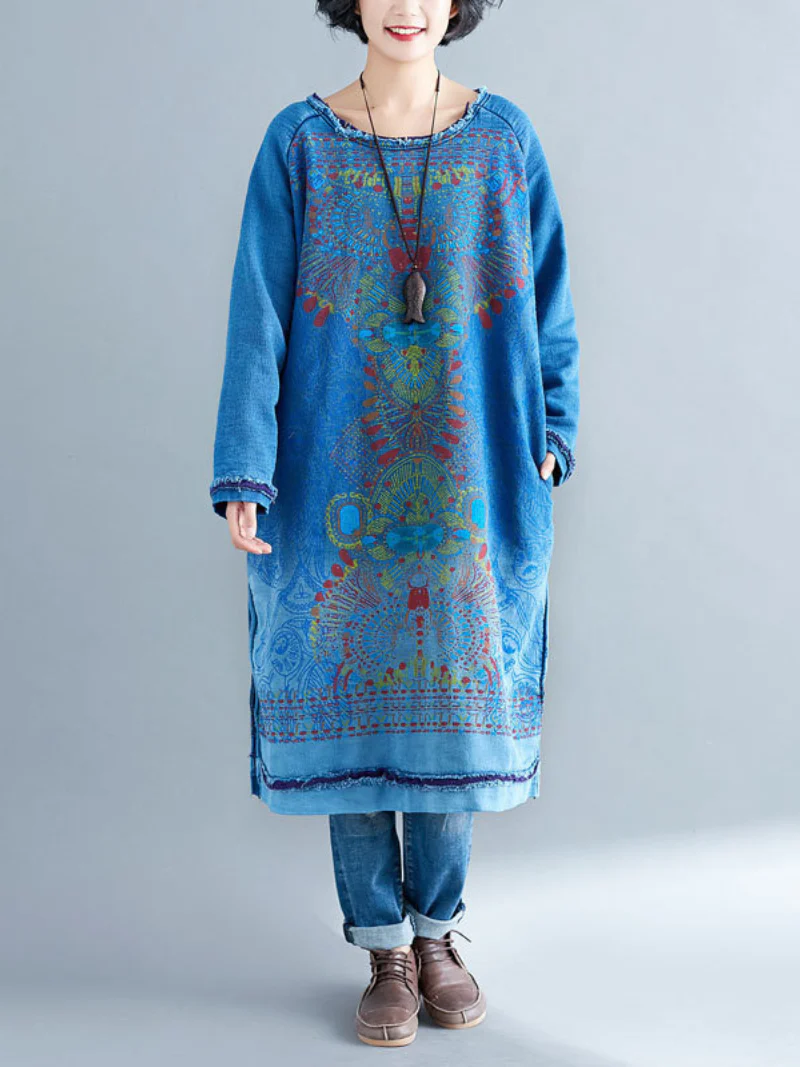 plus size round neck midi dress with side pocket - Image 4
