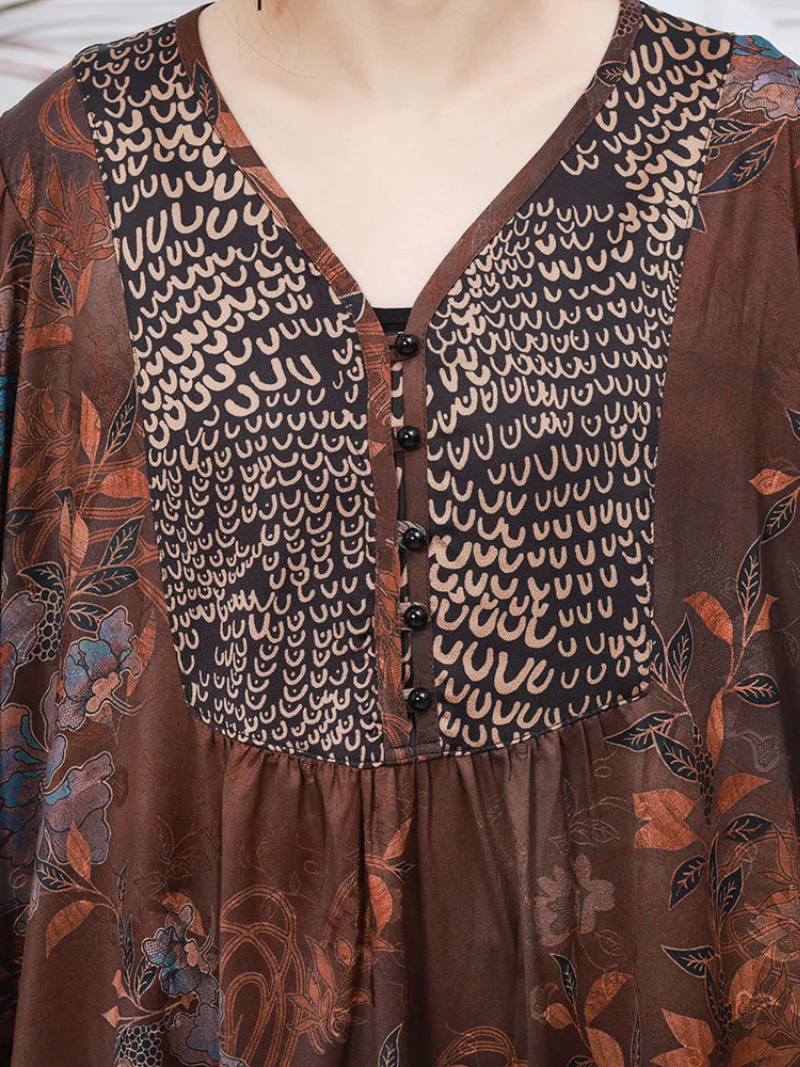 Women Retro Style Loose Printed Long Sleeves A-Line Dress - Image 10