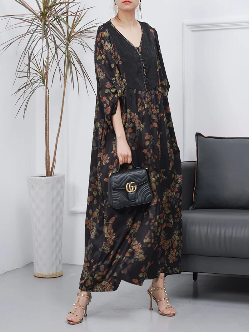 Women Retro Style Loose Printed Long Sleeves A-Line Dress - Image 11