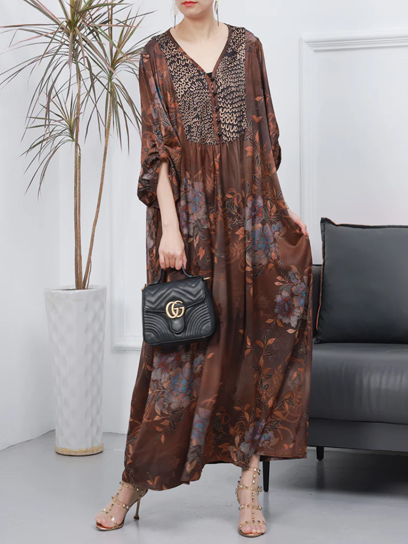 Women Retro Style Loose Printed Long Sleeves A-Line Dress - Image 2
