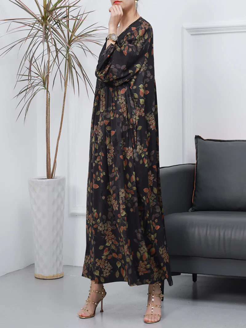 Women Retro Style Loose Printed Long Sleeves A-Line Dress - Image 4