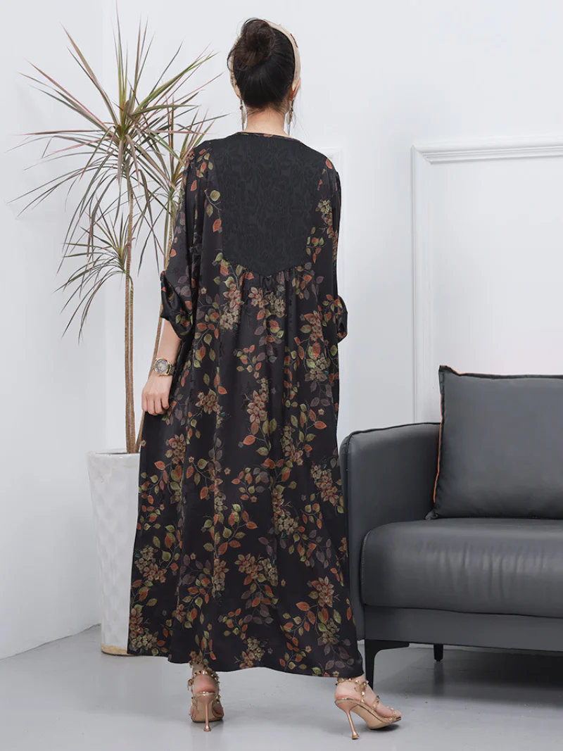 Women Retro Style Loose Printed Long Sleeves A-Line Dress - Image 5
