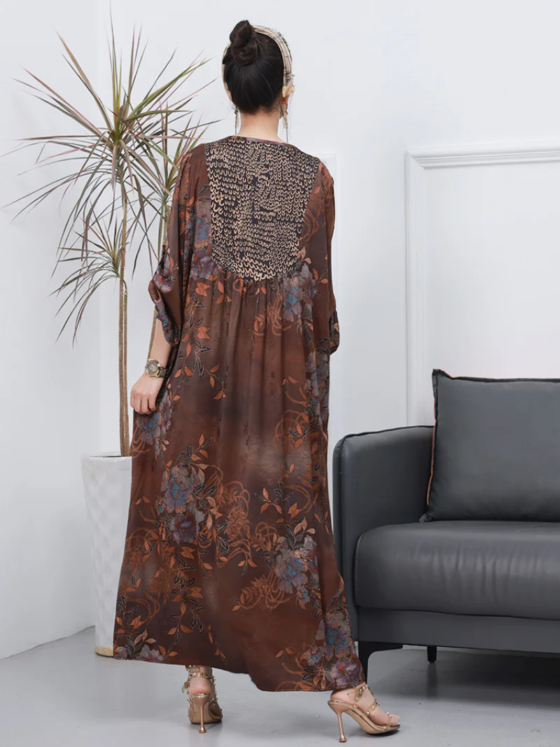 Women Retro Style Loose Printed Long Sleeves A-Line Dress - Image 6