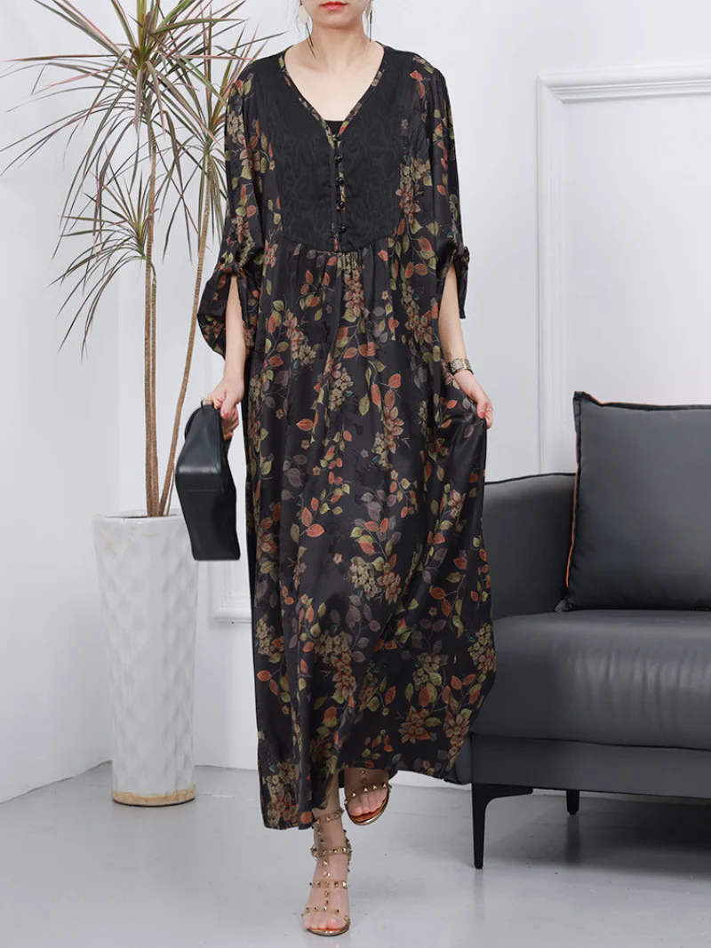 Women Retro Style Loose Printed Long Sleeves A-Line Dress - Image 7