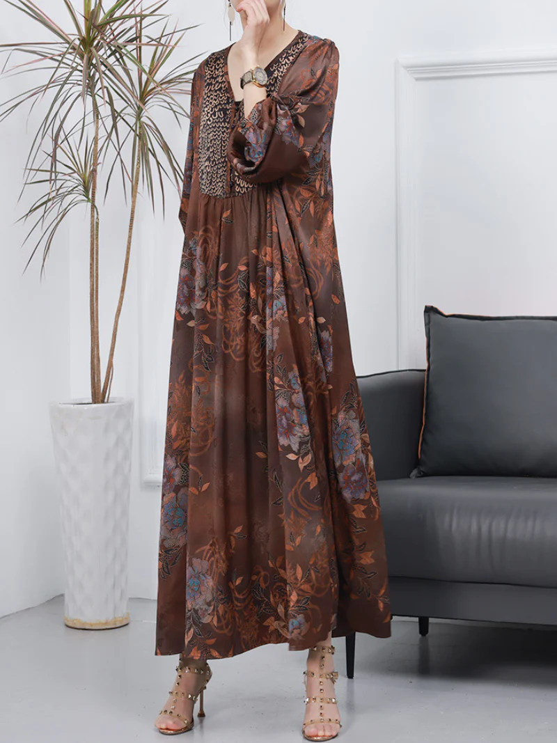 Women Retro Style Loose Printed Long Sleeves A-Line Dress - Image 8