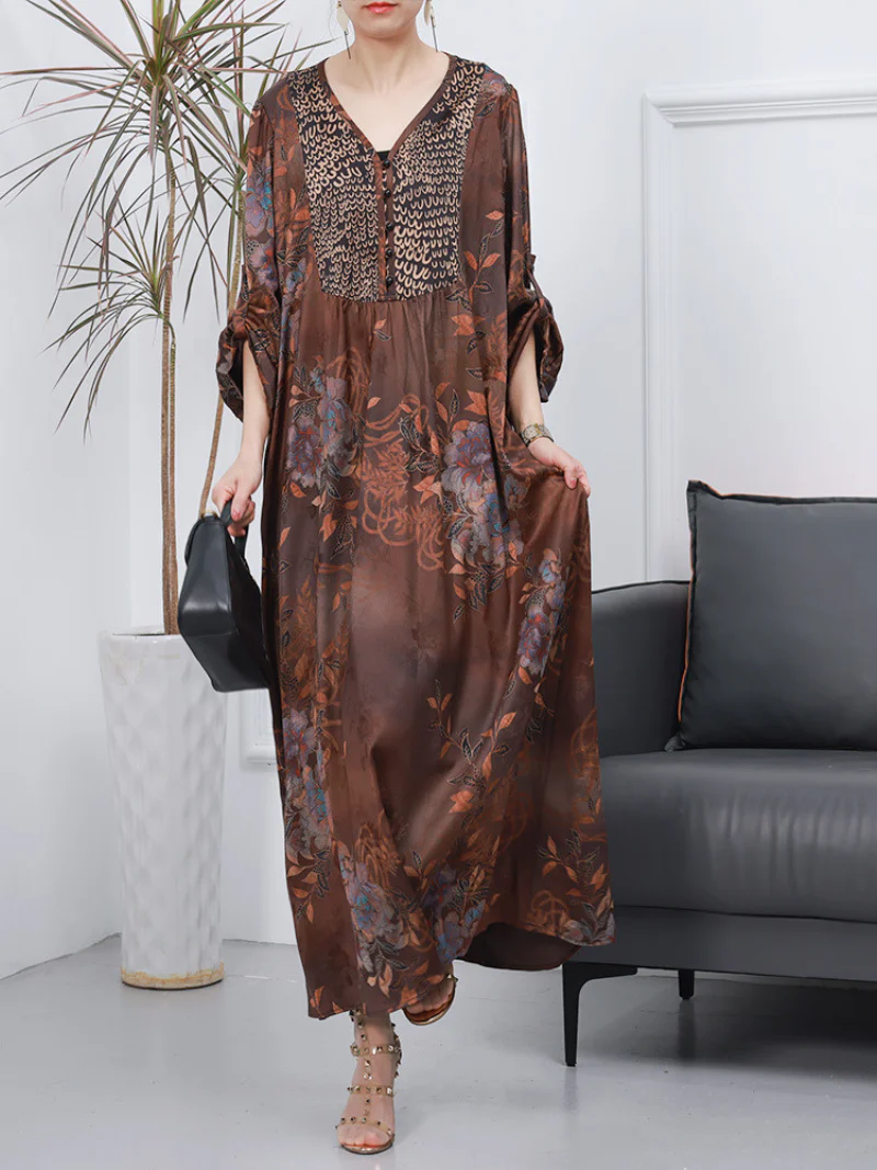 Women Retro Style Loose Printed Long Sleeves A-Line Dress - Image 9