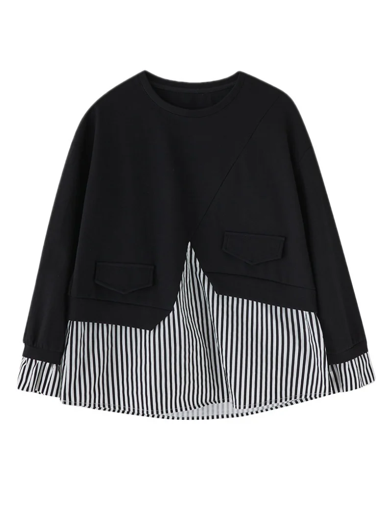 Striped Splicing Fake Two Piece Plus-Size Sweater Top - Image 4