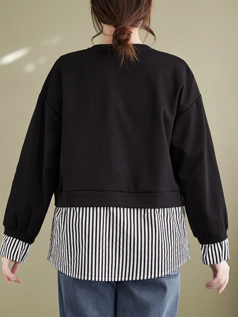 Striped Splicing Fake Two Piece Plus-Size Sweater Top - Image 5