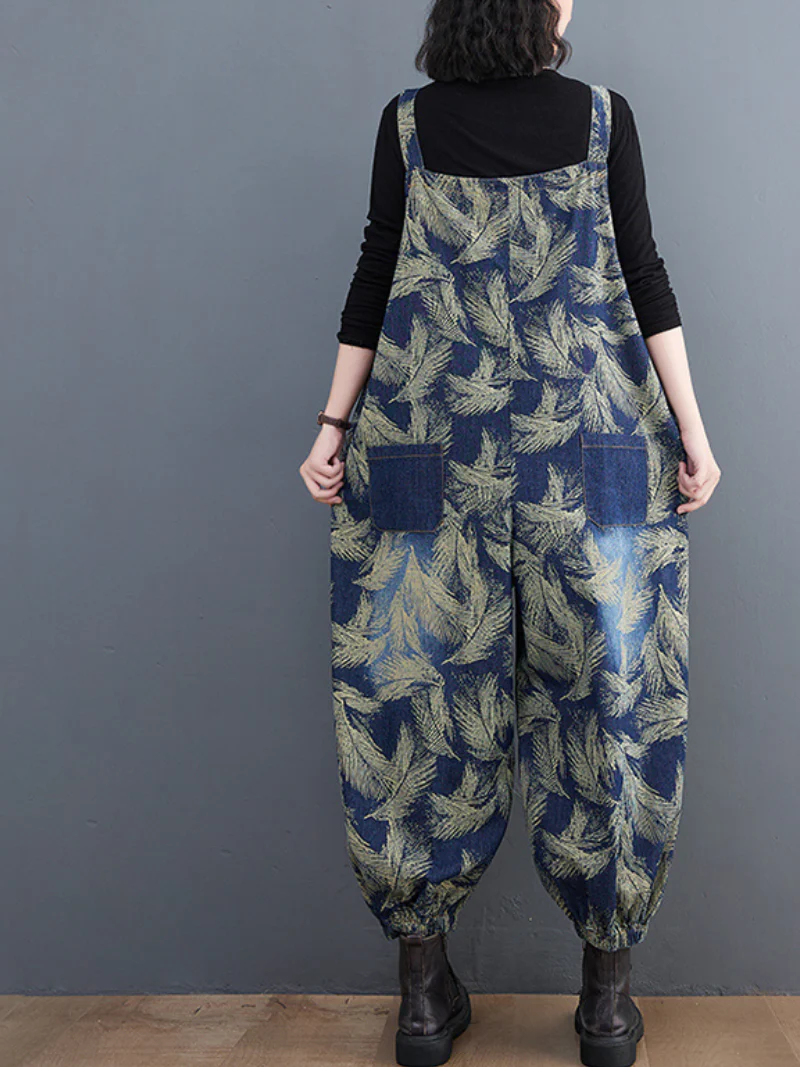 Striped Print Denim Middle Waist Romper - Image 8