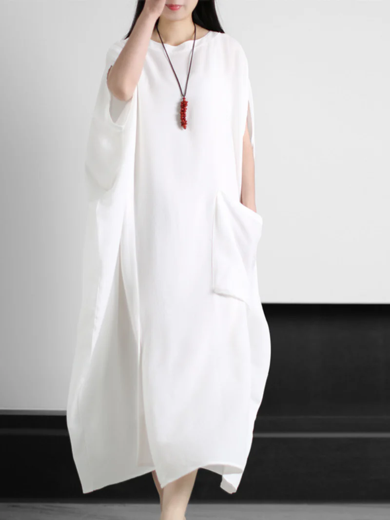 large size Kaftan dress lazy solid color summer dress with pocket - Image 2