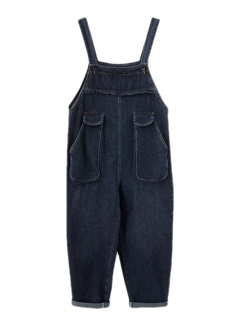 Literary Retro Large Size Loose Black Denim Overalls - Image 2