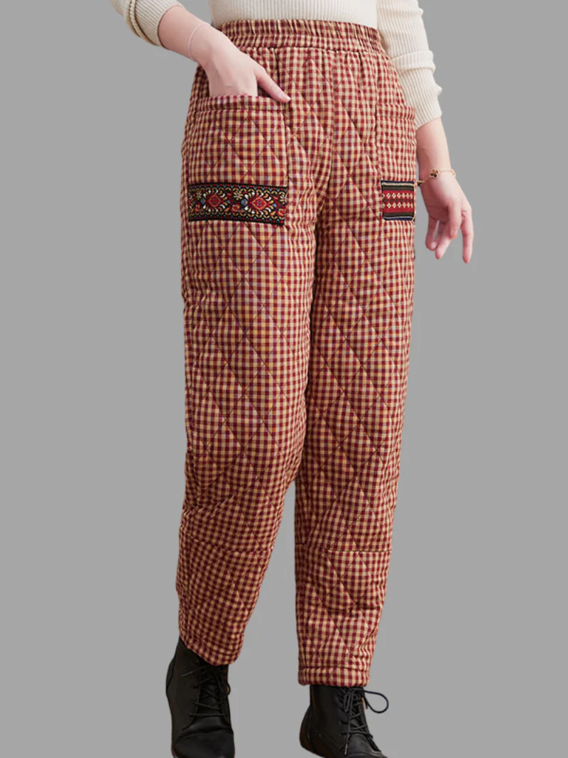 Thickened Warm Harem Pants Plaid Outer Wear Down Cotton Pants - Image 3
