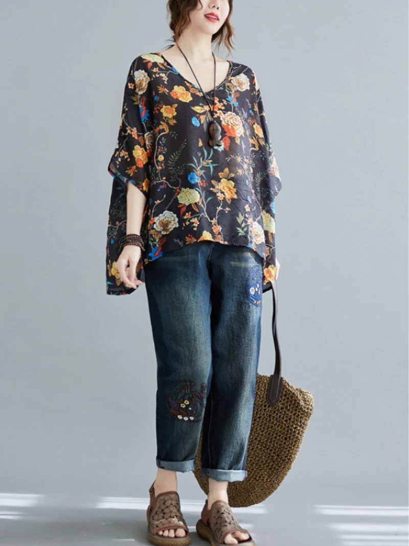 My Heart Big Flower Loose Tops - Image 2