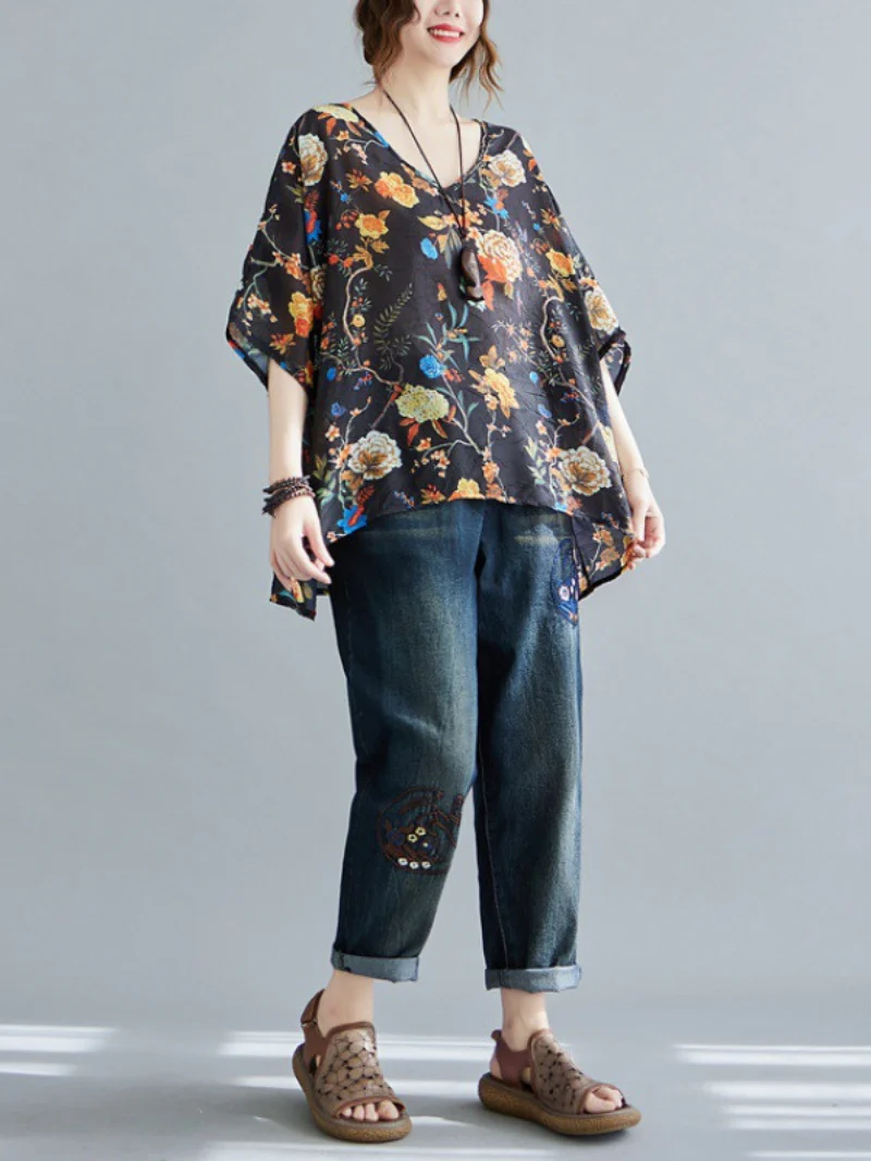 My Heart Big Flower Loose Tops - Image 3