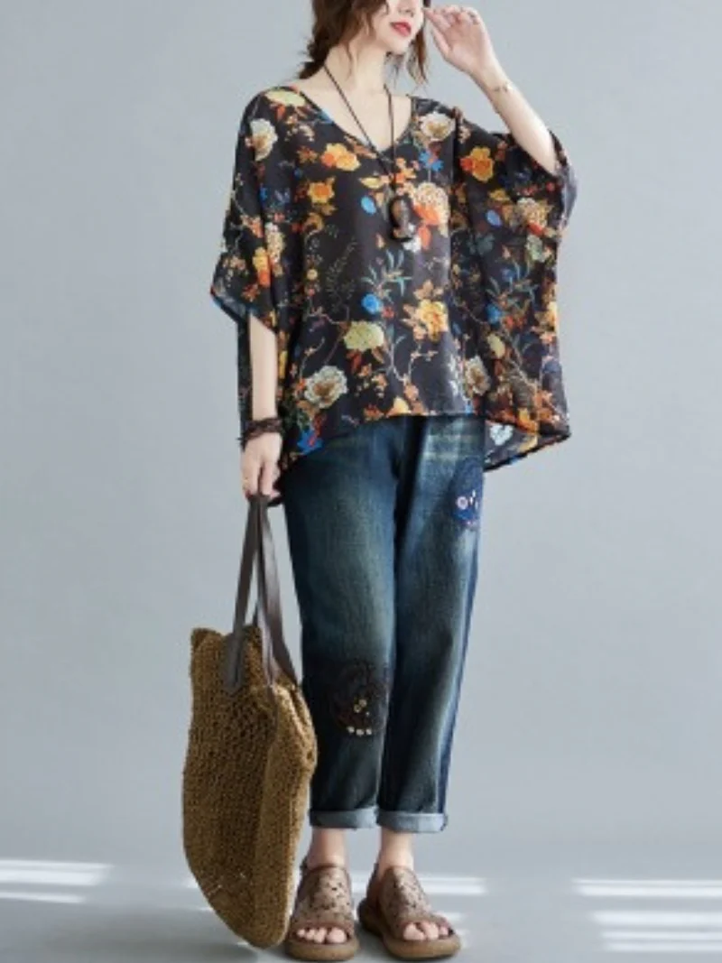 My Heart Big Flower Loose Tops - Image 5