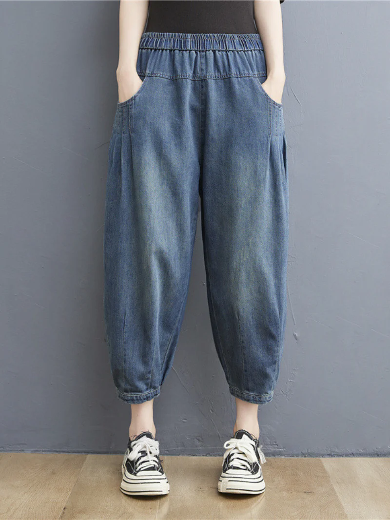 summer elastic  waist thin loose denim casual pants - Image 4