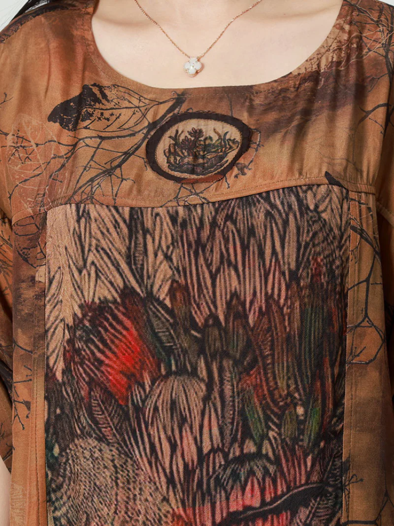 Summer Casual Half Sleeve Printed Loose Midi Dress - Image 3