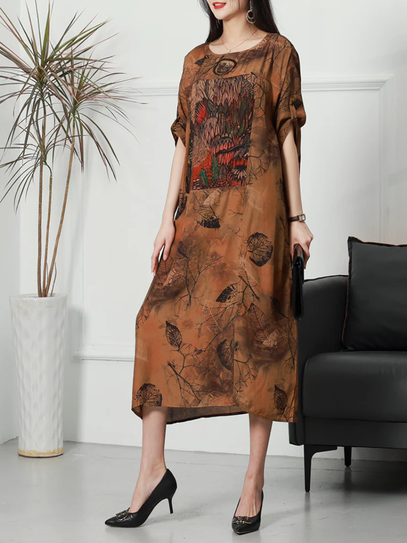 Summer Casual Half Sleeve Printed Loose Midi Dress - Image 6