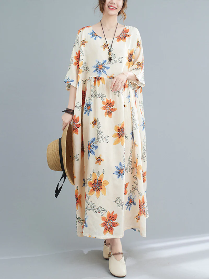 Beautiful Flower Smock Dresses for Women, Long Dress Beach Smock Dress Short Sleeve multicolor Smock - Image 2