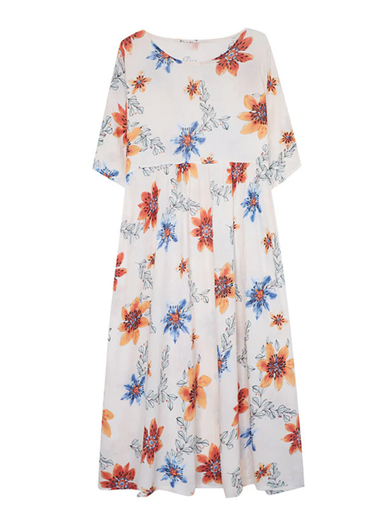Beautiful Flower Smock Dresses for Women, Long Dress Beach Smock Dress Short Sleeve multicolor Smock - Image 4