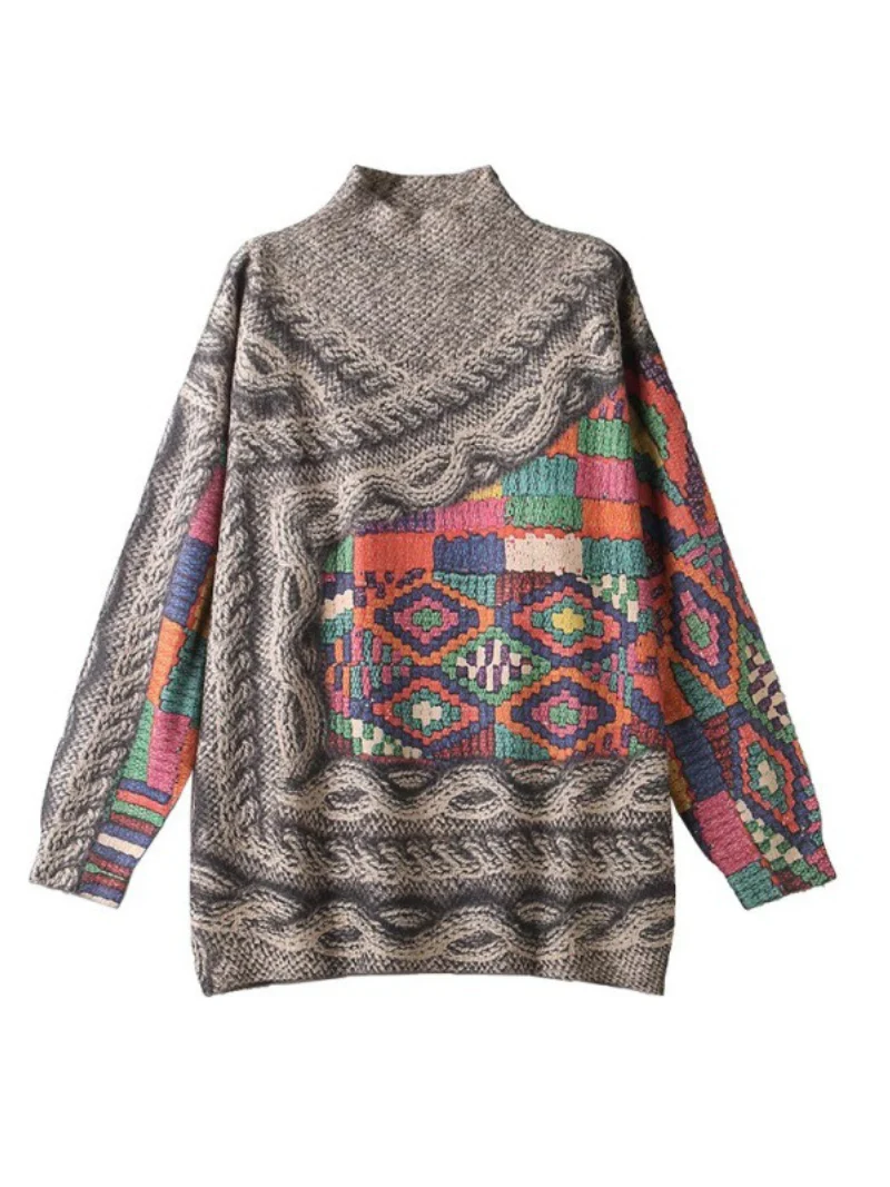 Thickened Knitted Loose Half-High Collar Long-Sleeved Sweater - Image 4