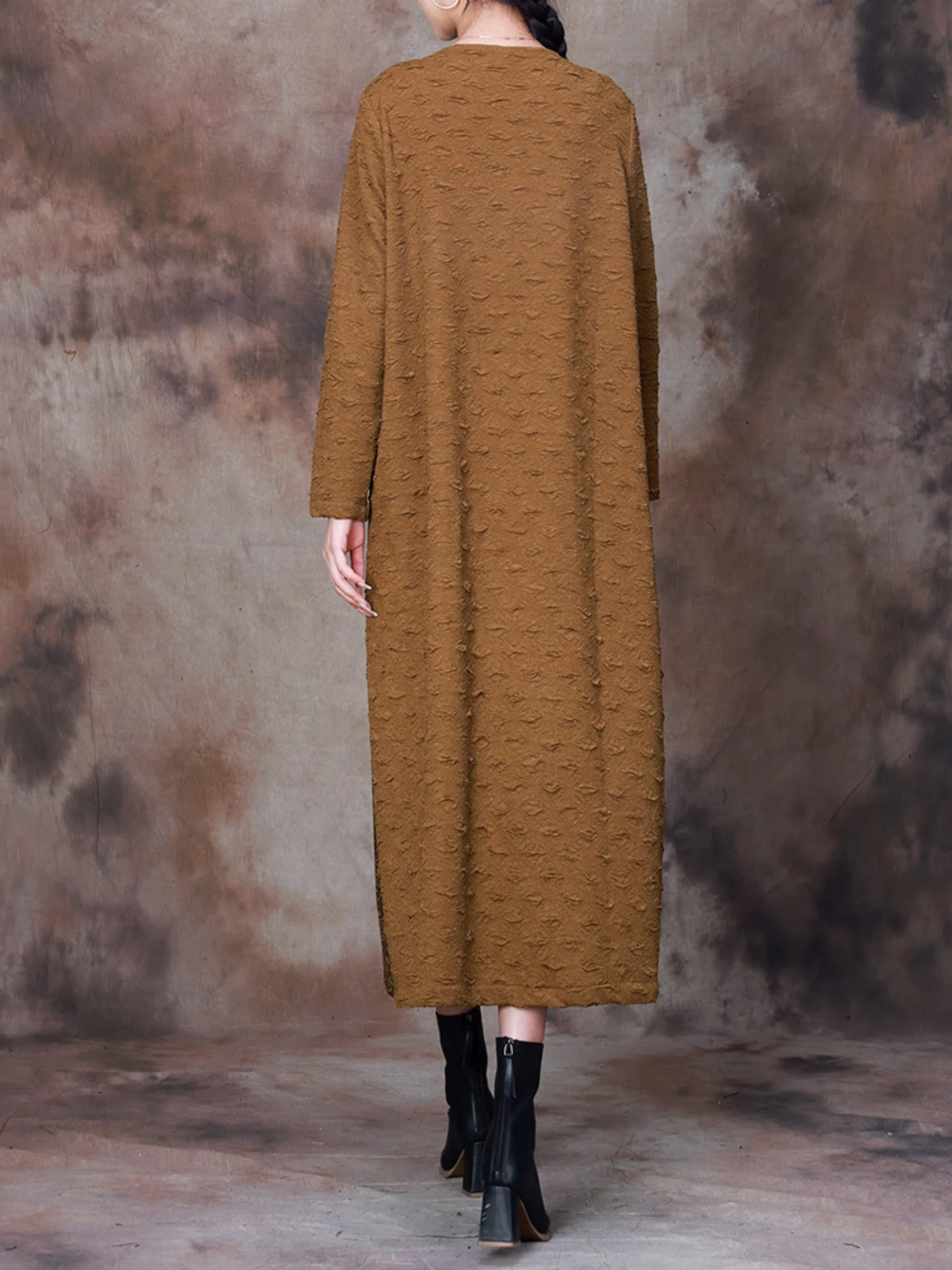 Versatile Autumn Printed Side Pockets Midi Dress - Image 3