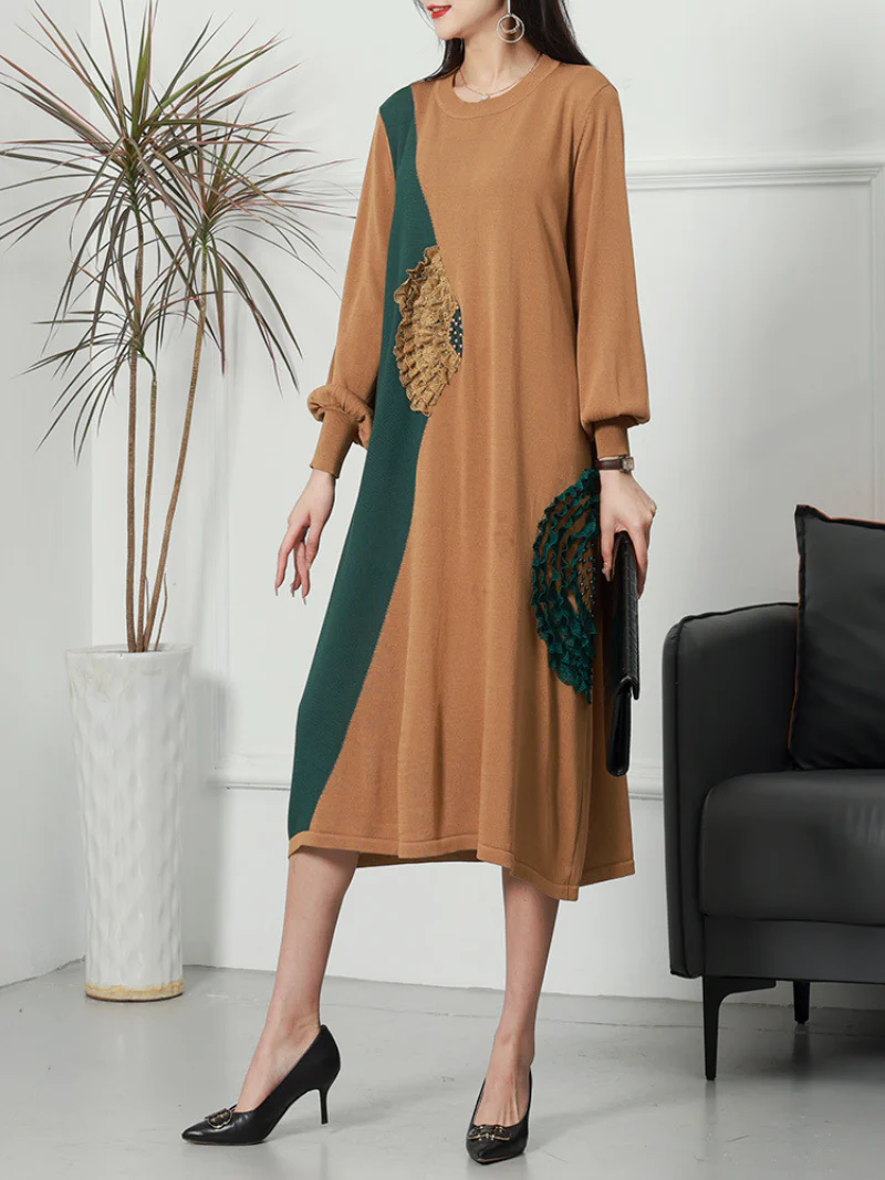 Casual Vintage Party Wear Round Neck knitted Midi-Dress - Image 10
