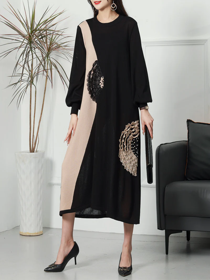 Casual Vintage Party Wear Round Neck knitted Midi-Dress - Image 5