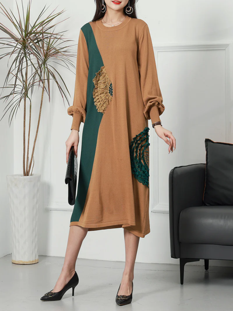 Casual Vintage Party Wear Round Neck knitted Midi-Dress - Image 8