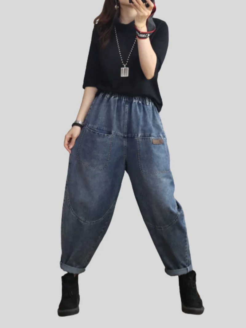 Loose Casual Denim Slim Harem Bottom Pants - Image 6