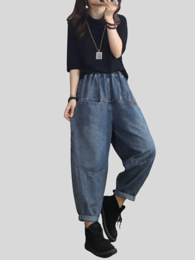 Loose Casual Denim Slim Harem Bottom Pants - Image 7