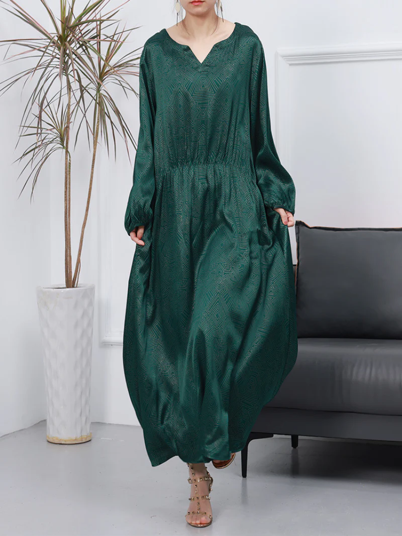 Womnen's Spring Loose Stylish V-Neck Long A-Line Dress - Image 3
