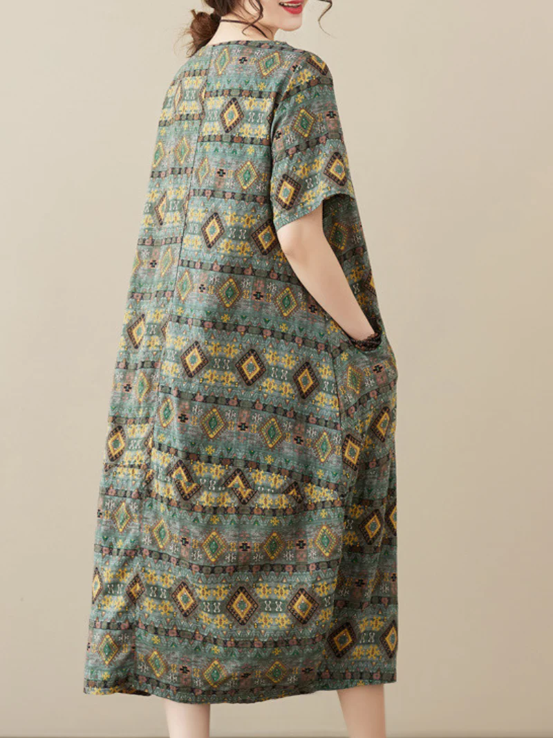 Work Hard Round Neck Short Sleeves Midi Dress - Image 3