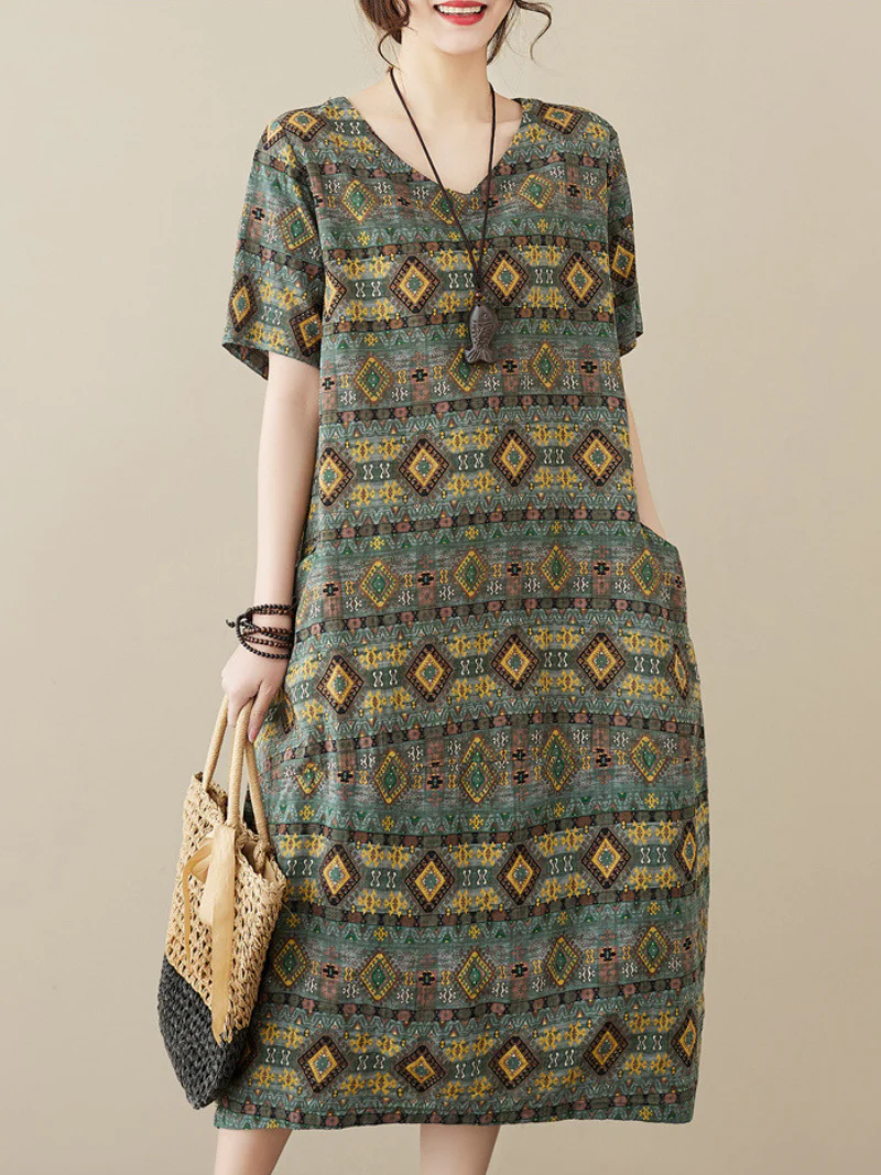 Work Hard Round Neck Short Sleeves Midi Dress - Image 4