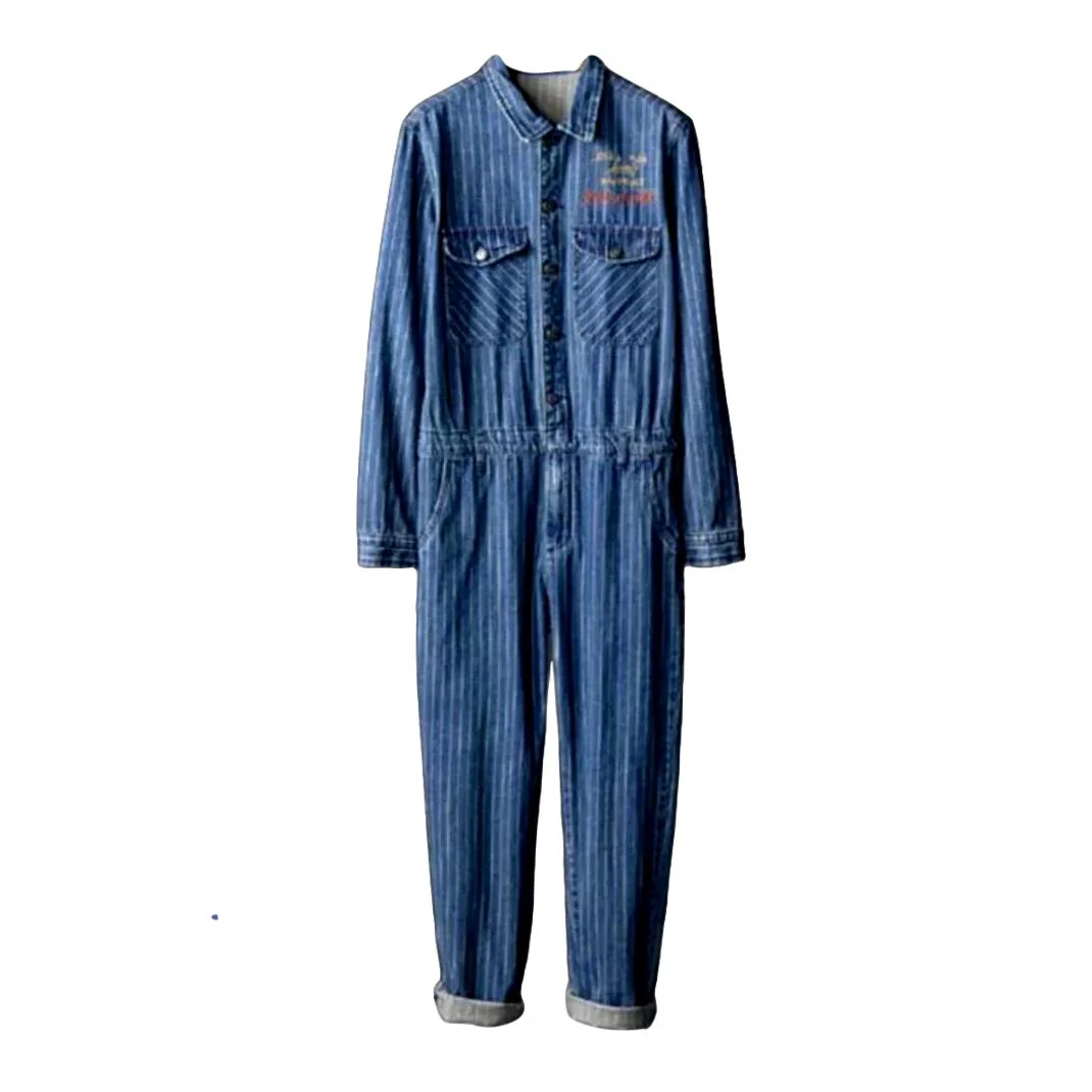 Workwear striped men's denim overall - Image 2