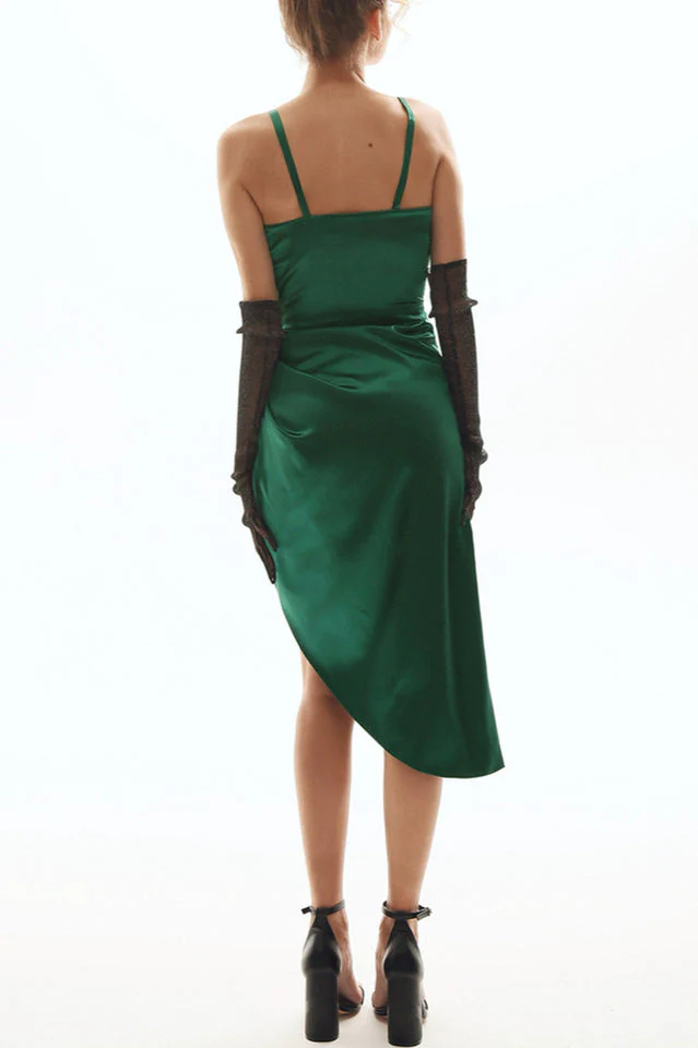 Wrap V Neck High Slit Draped Slip Midi Dress - Image 12