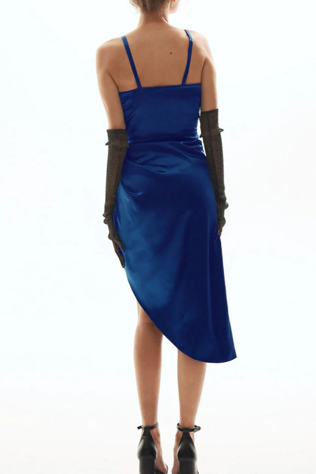 Wrap V Neck High Slit Draped Slip Midi Dress - Image 14