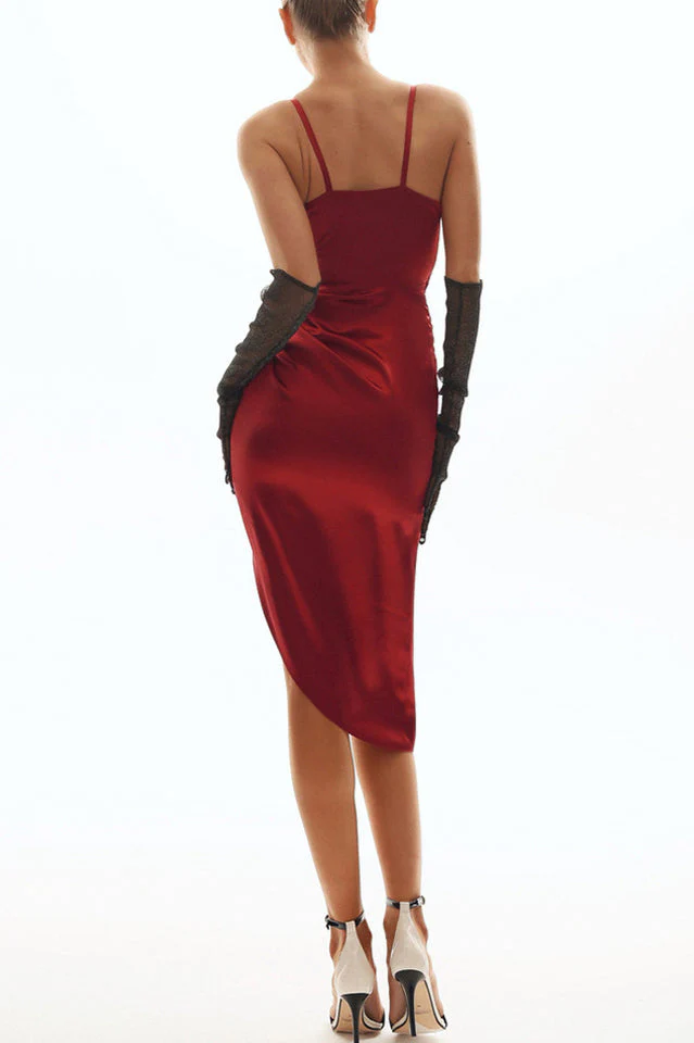 Wrap V Neck High Slit Draped Slip Midi Dress - Image 16