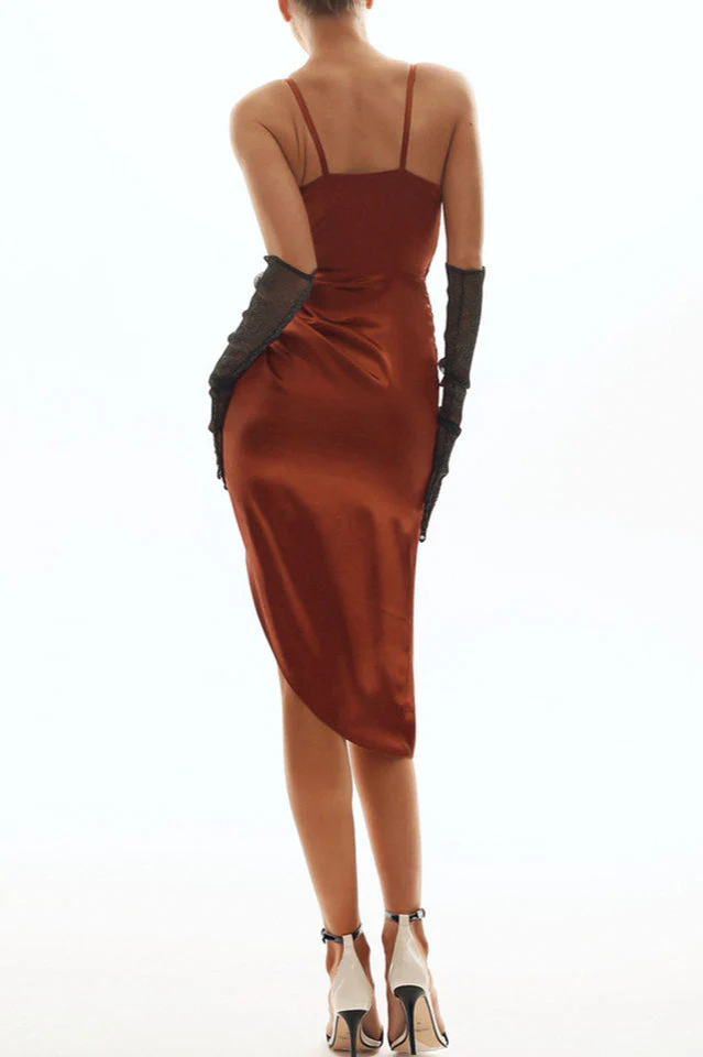 Wrap V Neck High Slit Draped Slip Midi Dress - Image 9