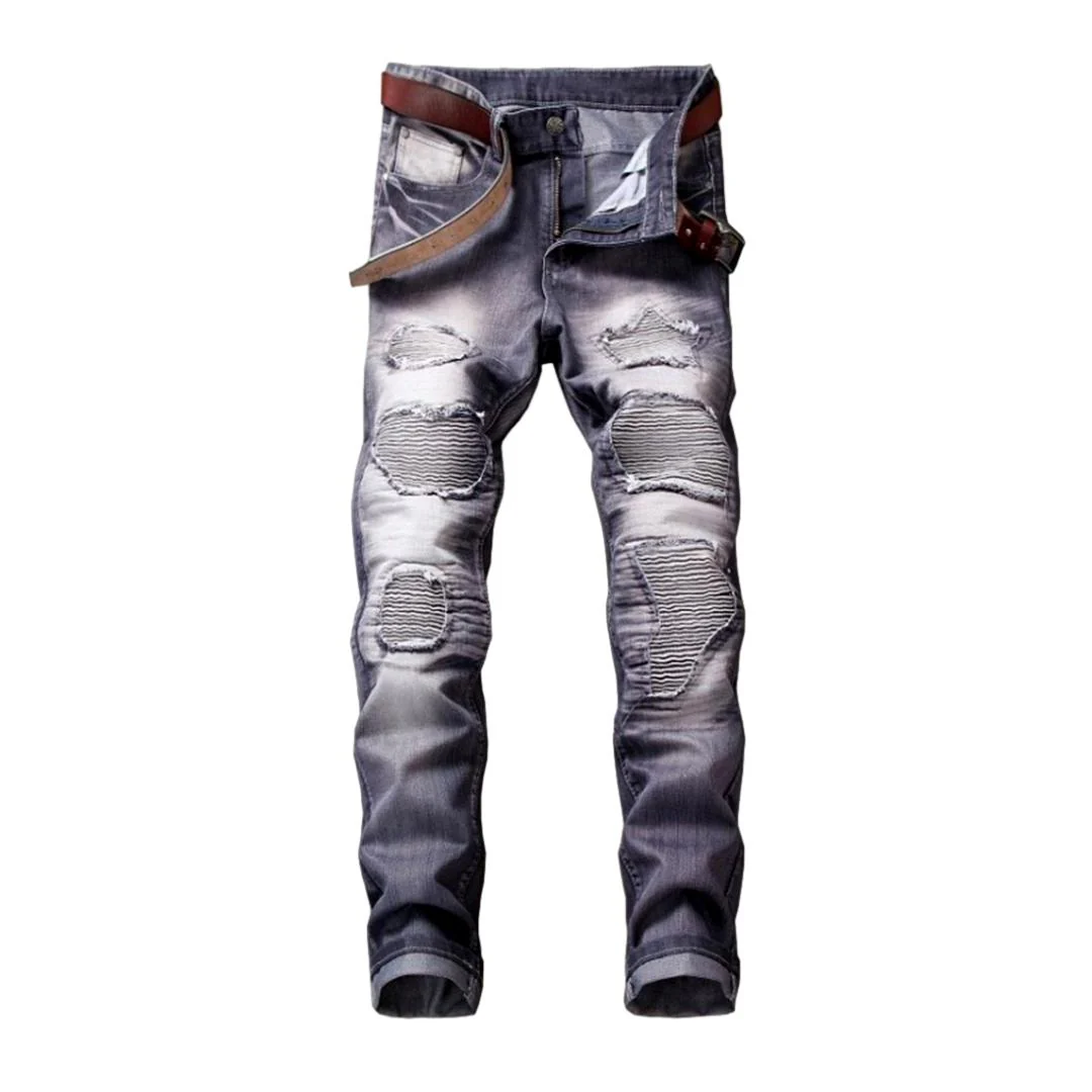 Wrinkled patchwork grey men's jeans - Image 2