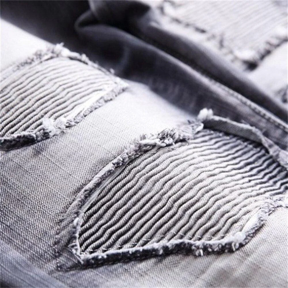 Wrinkled patchwork grey men's jeans - Image 7