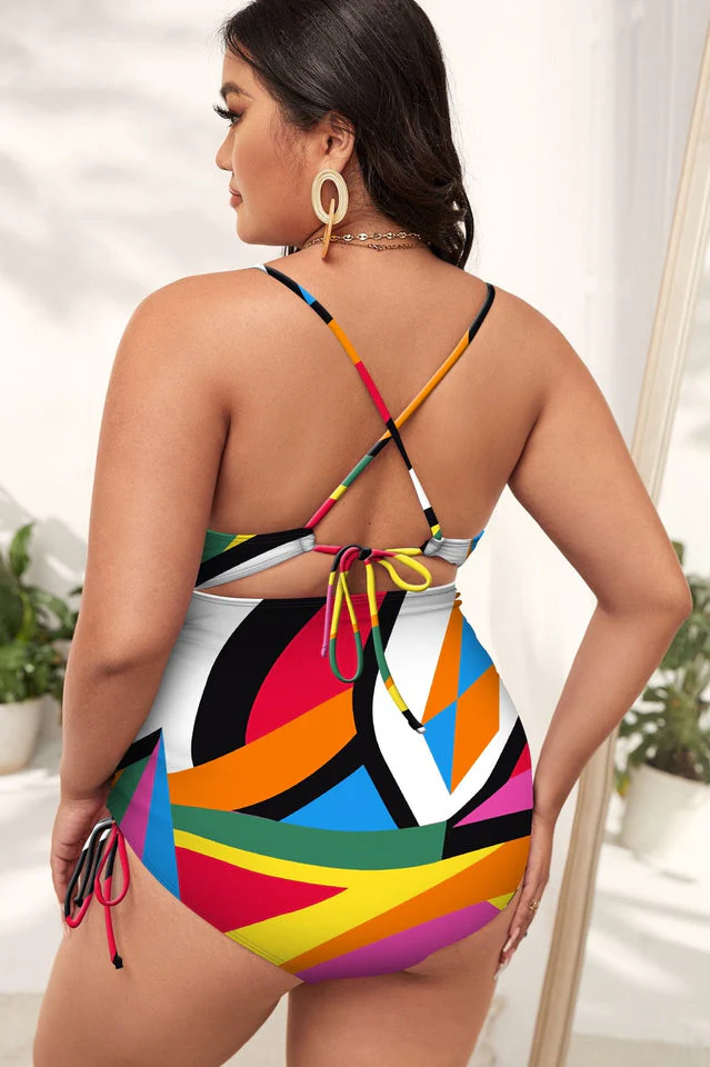 (XL-4XL) Floral Print Cutout One Piece Swimsuit - Image 2