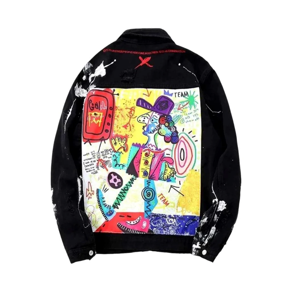 Y2k painted men's denim jacket - Image 9