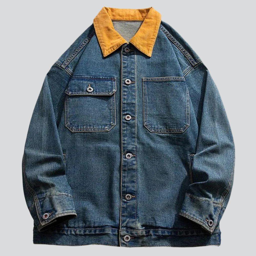 Yellow collar men's denim jacket - Image 3