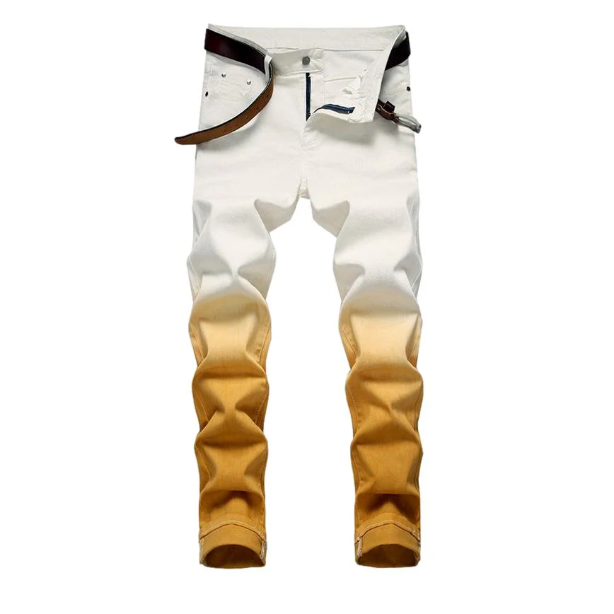 Yellow contrast white men's jeans - Image 2